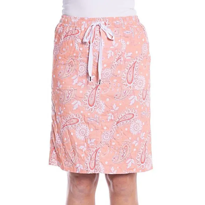 Printed Drawstring Crushed Skirt - Peach Paisley