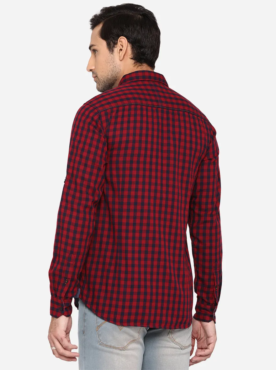 Rio Red & Black Checked Slim Fit Semi Casual Shirt | JadeBlue