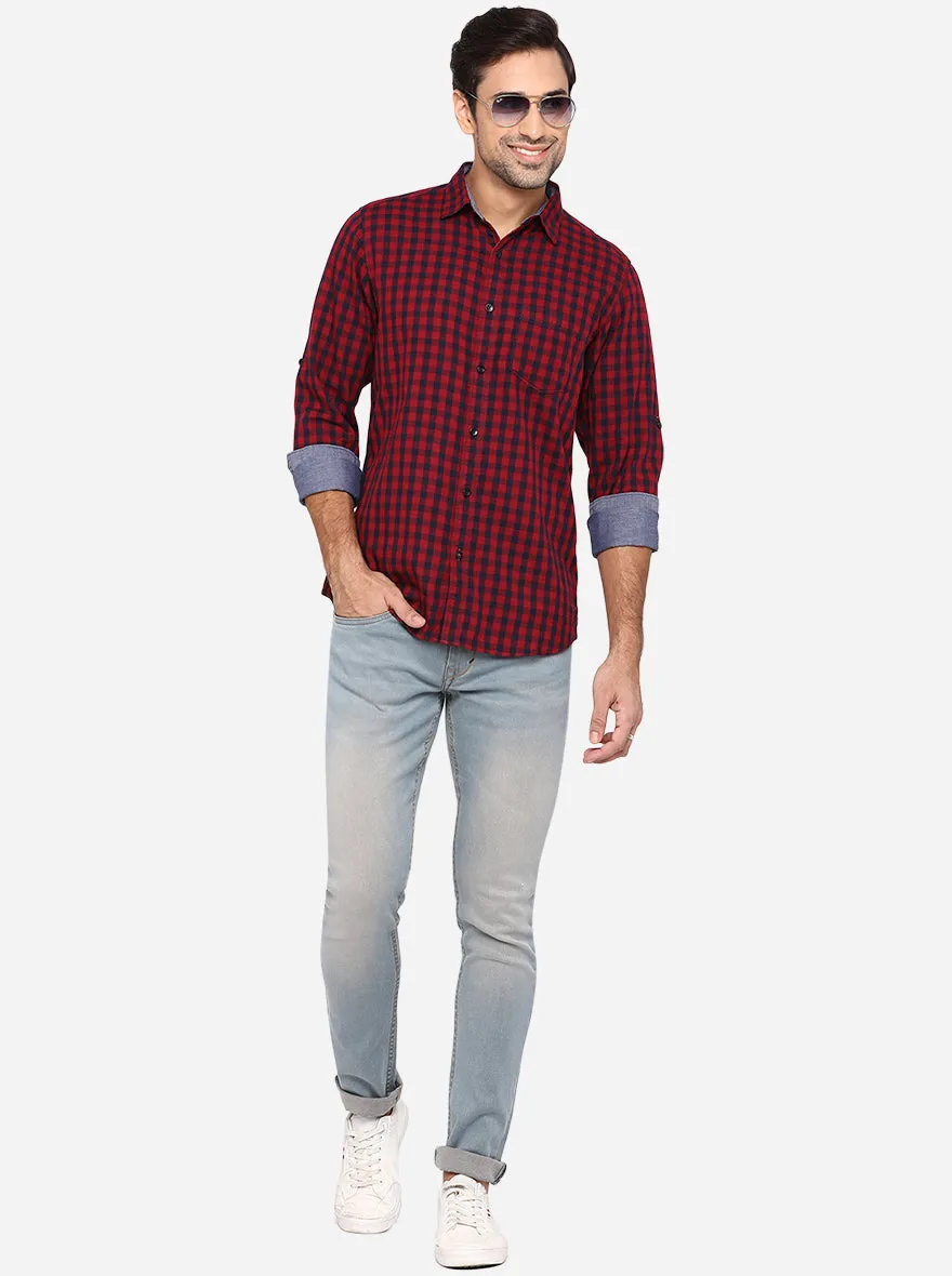 Rio Red & Black Checked Slim Fit Semi Casual Shirt | JadeBlue