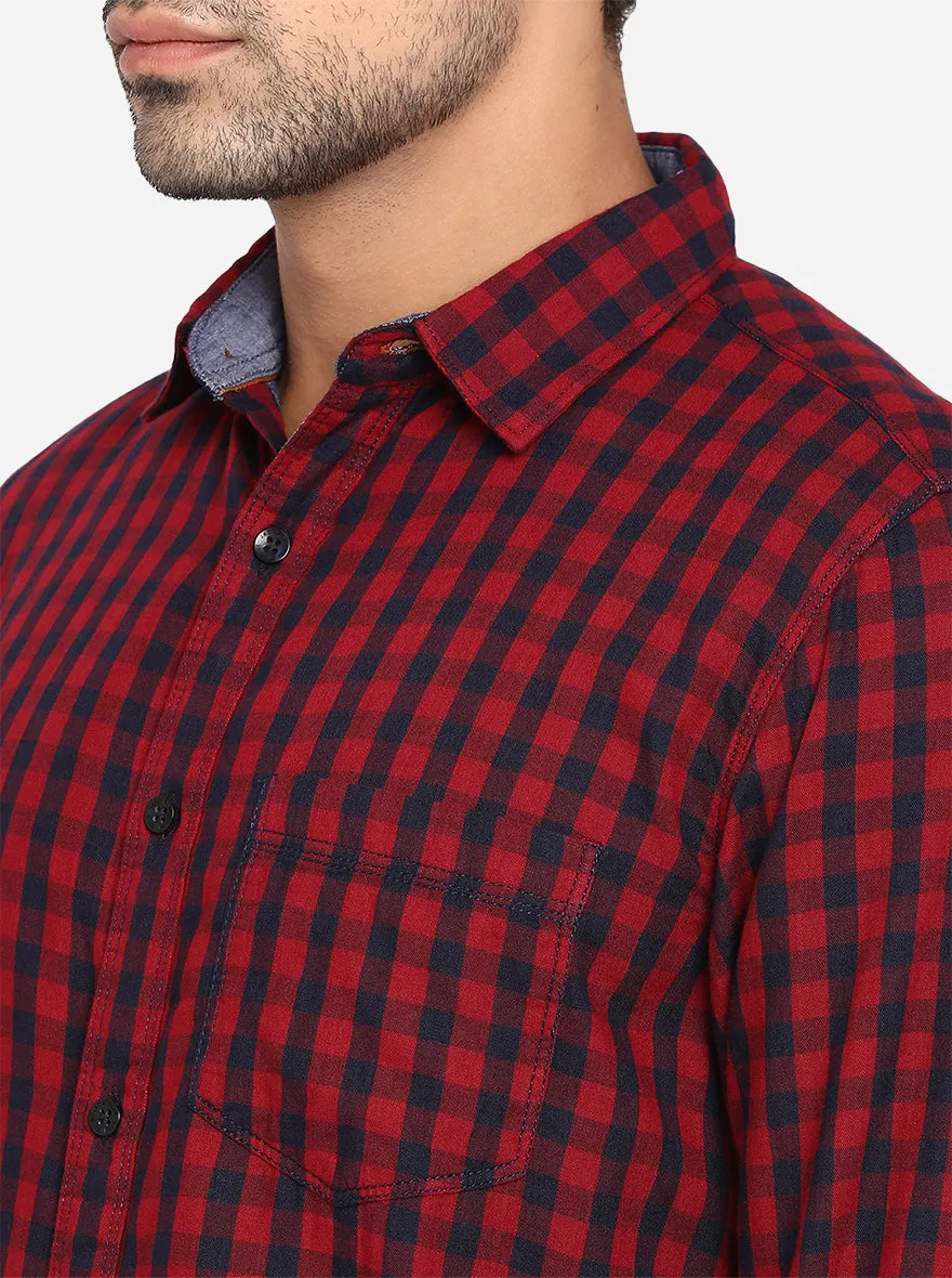 Rio Red & Black Checked Slim Fit Semi Casual Shirt | JadeBlue