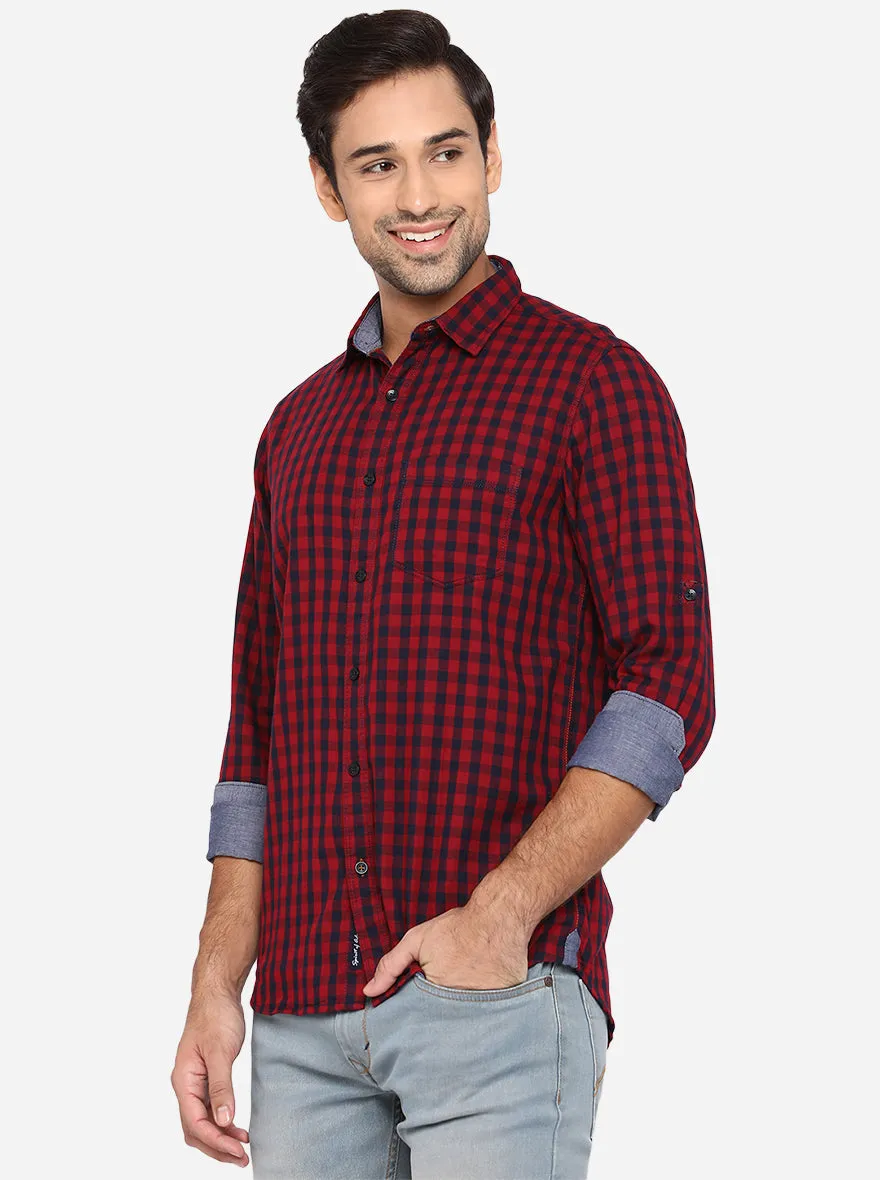 Rio Red & Black Checked Slim Fit Semi Casual Shirt | JadeBlue