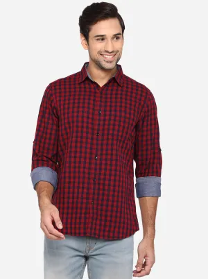 Rio Red & Black Checked Slim Fit Semi Casual Shirt | JadeBlue