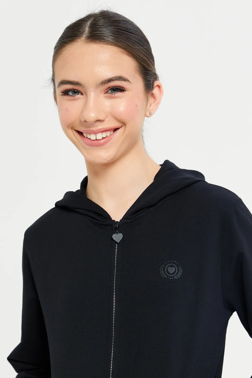 Senior Girls Black Zip Thru Hooded Sweatshirt