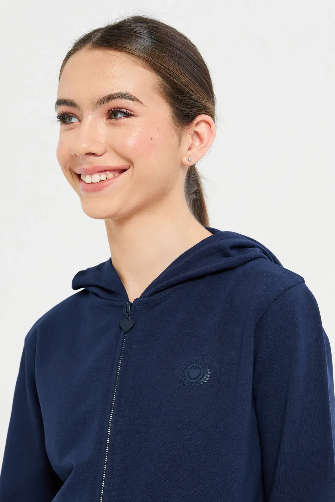 Senior Girls Navy Zip Thru Hooded Sweatshirt