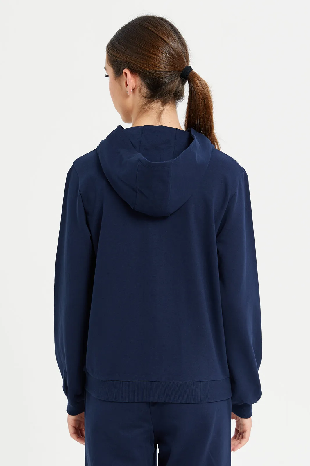 Senior Girls Navy Zip Thru Hooded Sweatshirt