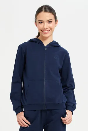 Senior Girls Navy Zip Thru Hooded Sweatshirt