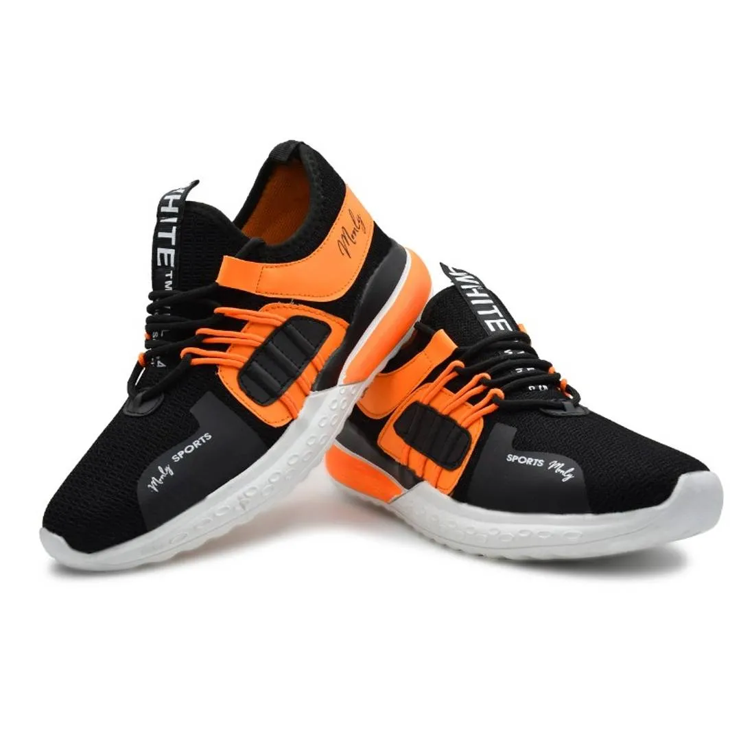 Stylish Orange Mesh Self Design Sports Shoes For Men