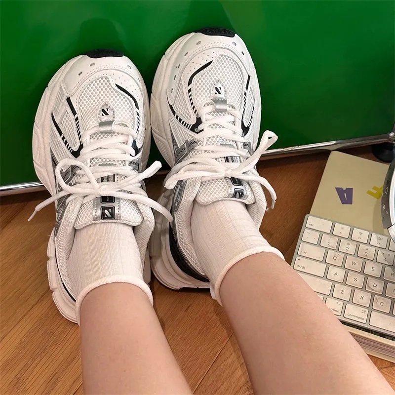 TAVIMART  -  High Quality Casual Sneakers Women Breathable Mesh Mixed Colors Striped Design Thick Sole Platform Ladies Shoes