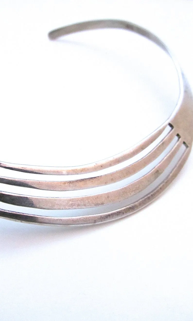 THE MODERNIST 70s Mexican Taxco Rae Silver Necklace, Collar Choker Cuff