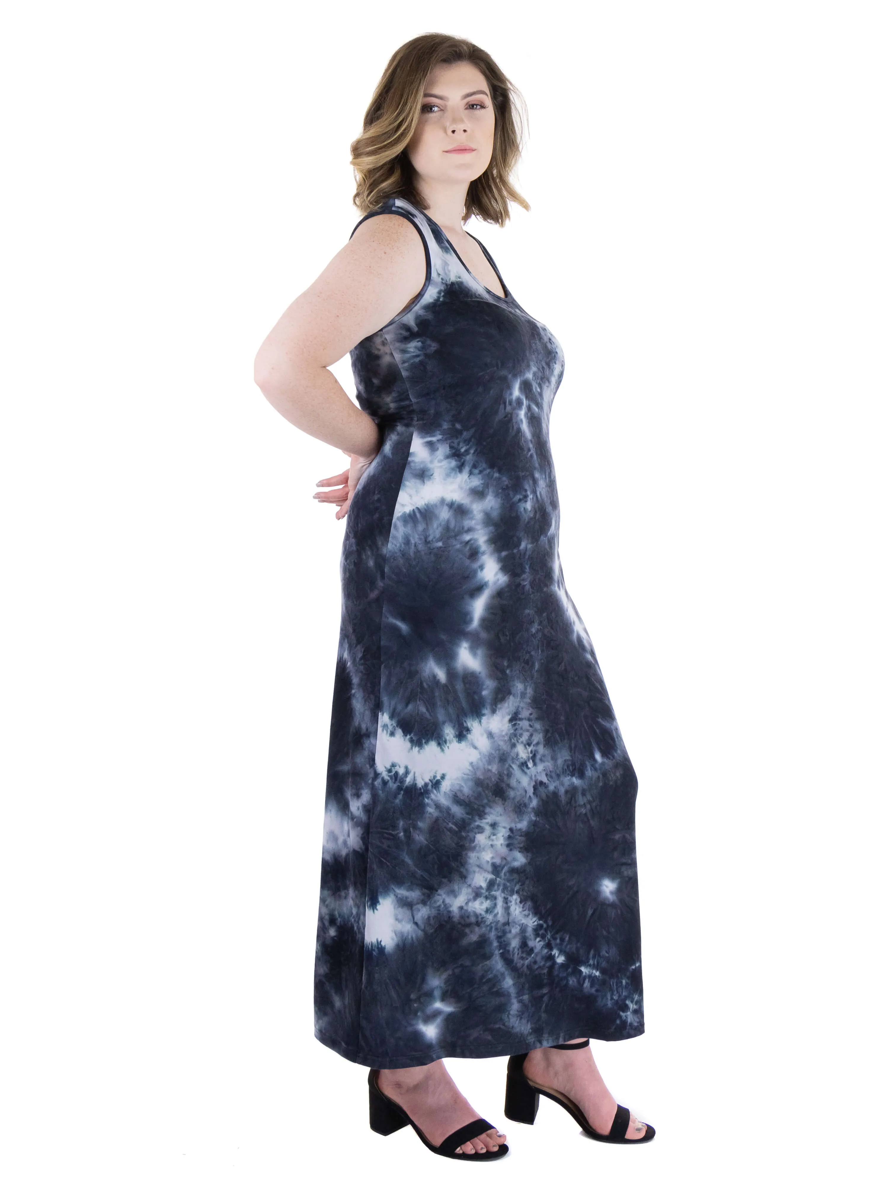 Tie Dye Fitted Razorback Plus Sie Maxi Dress