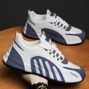 Trendy hand-wrapped sole breathable leather sneakers