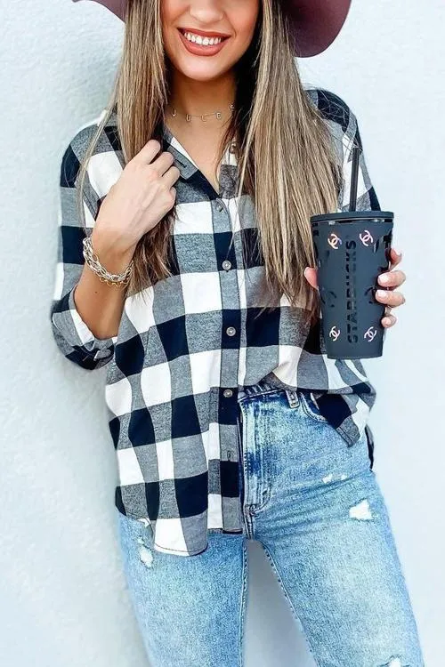 Versatile Button Plaid Pockets Shirt