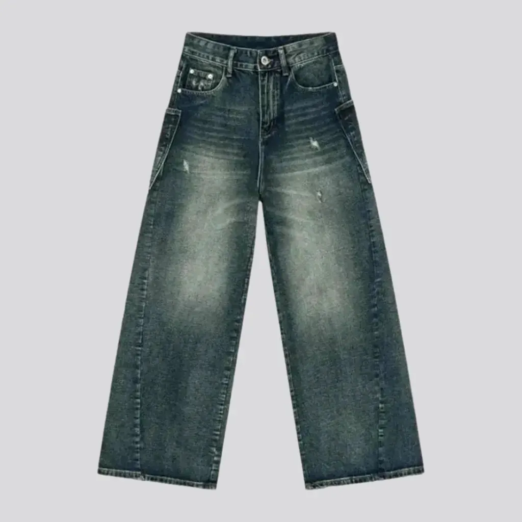 Whiskered sanded vintage men's jeans