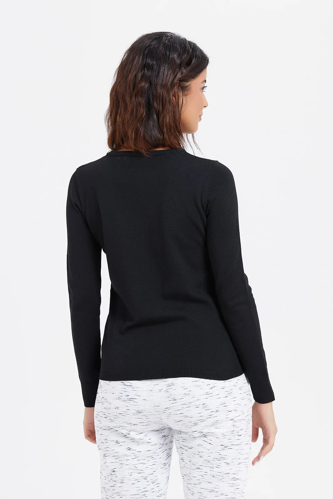 Women Black Plain Pullover