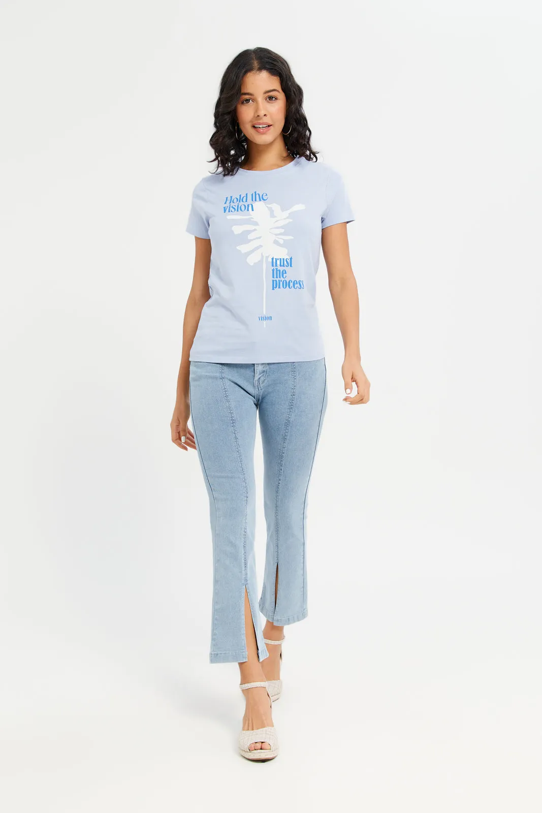 Women Blue Trust The Process Printed T-Shirt