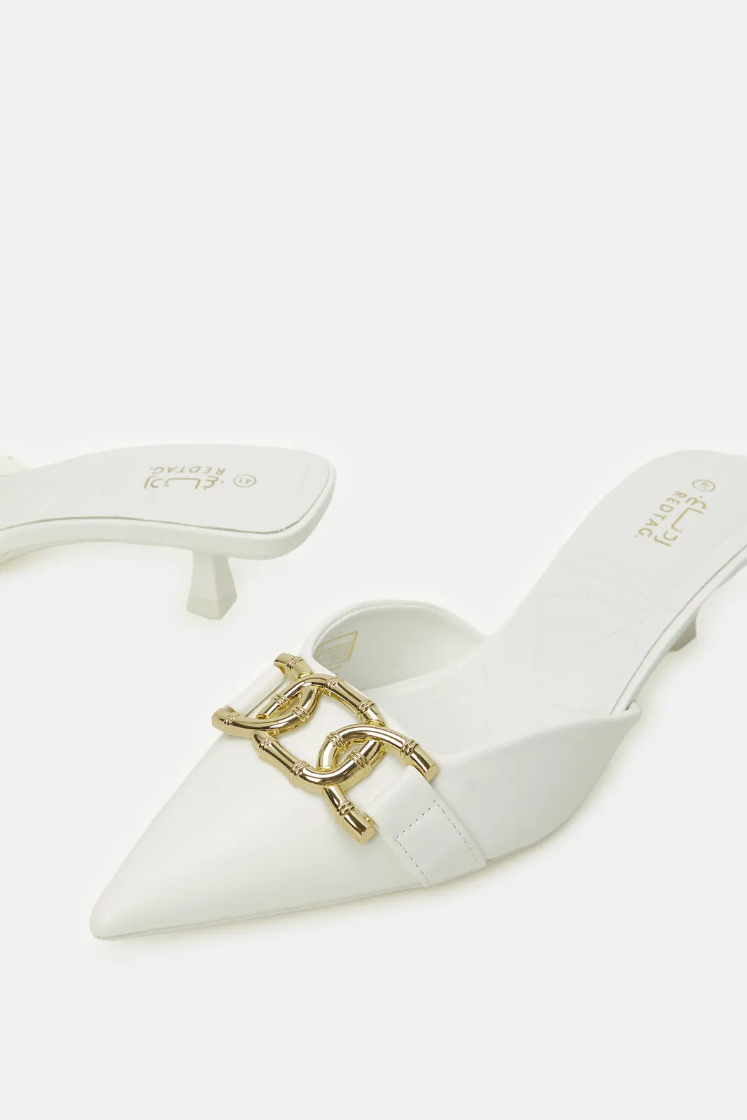 Women White Chain Heeled Mule