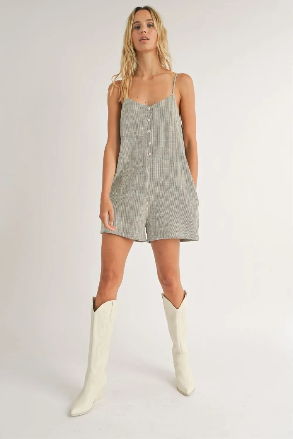 Women's Relaxed Fit Boxy Romper | Granola Girl Summer Rompers | Ivory Black