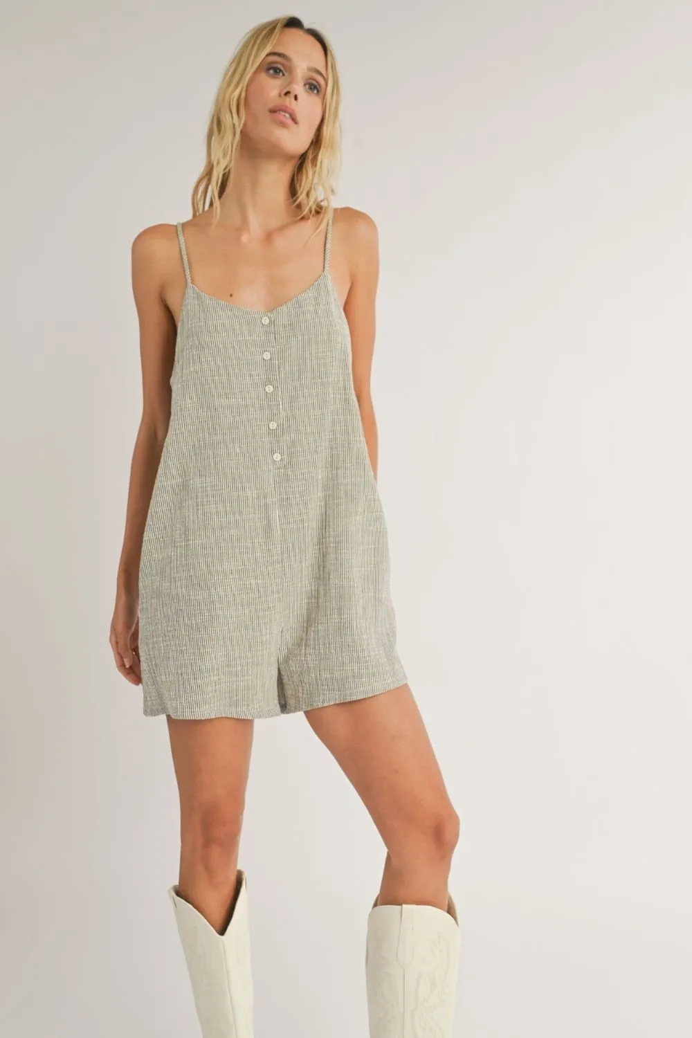 Women's Relaxed Fit Boxy Romper | Granola Girl Summer Rompers | Ivory Black