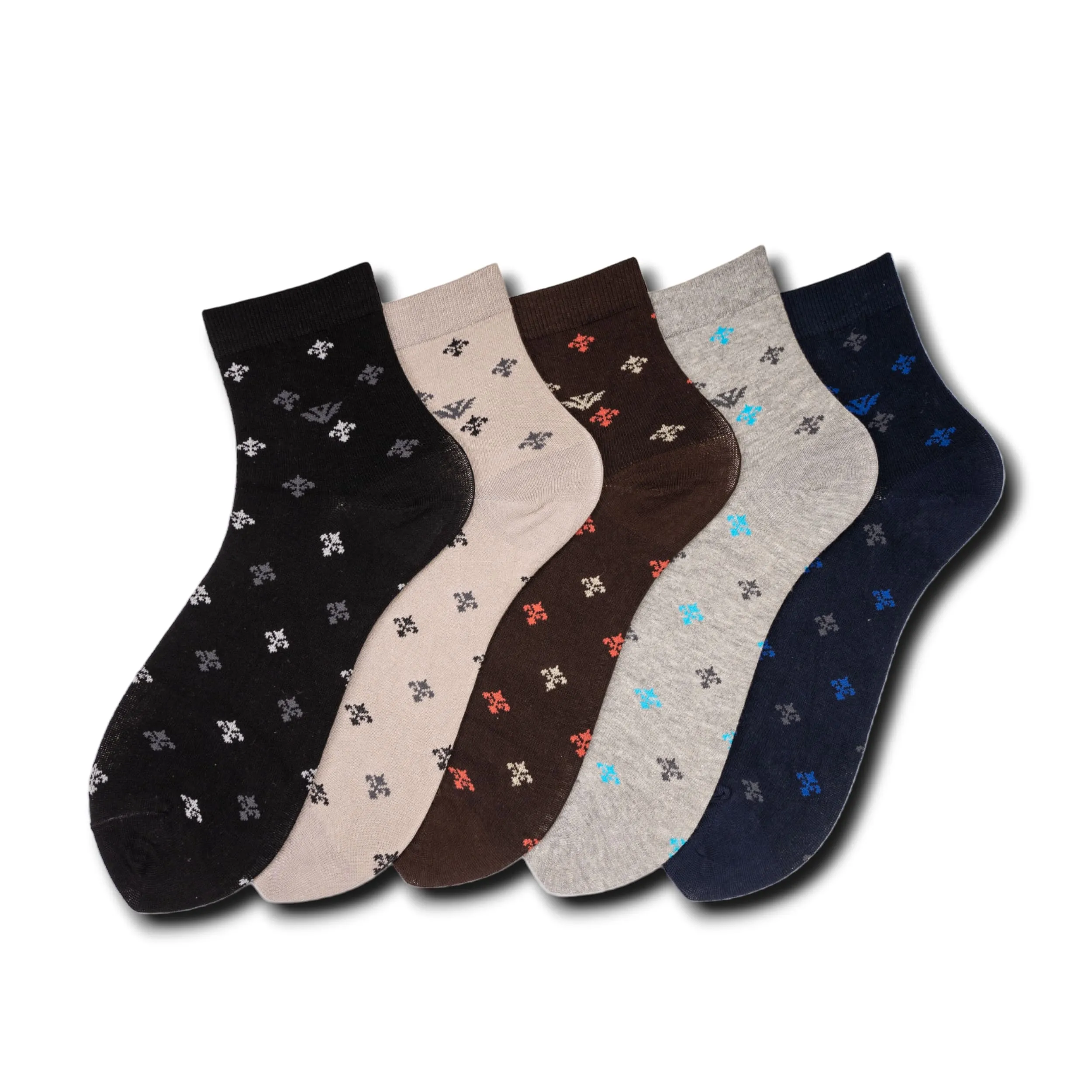 Young Wings Men's Multi Colour Cotton Fabric Design Ankle Length Socks - Pack of 5, Style no. 2722-M1